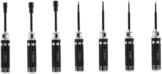 7PCS RC Tool Kit 1.27/1.5/2.0Mm Hex Screwdrivers 4.0/5.0/5.5Box Nut Driver Wrench for 1/12 1/16 1/18 1/24 SCX24 RTX4M - (Color: Black)
