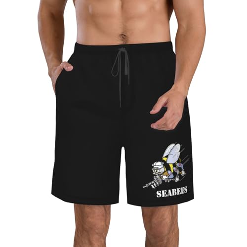 Navy Seabee Men's Beach Shorts Quick Dry Swim Trunks with Pockets Mesh Lining