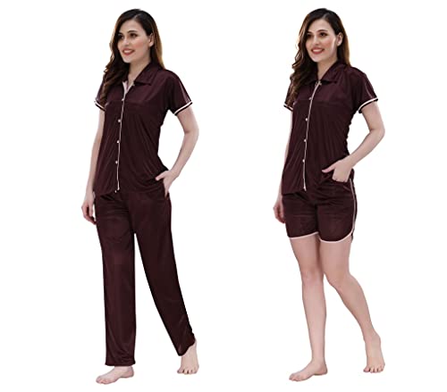 Image of Romaisa Women's Satin Night Suit Set for Women - Stylish Pajama Set Sleepwear Lounge Wear Comfortable Nightwear