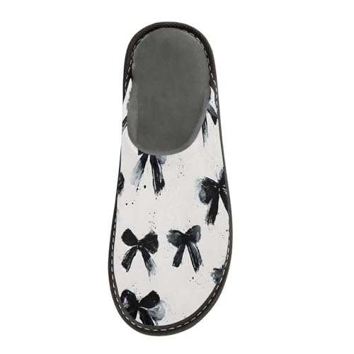 Slippers for Women Ink Black Bow Pattern Soft Winter Warm Shoes Indoor Outdoor Non-Slip House Travel Slippers3