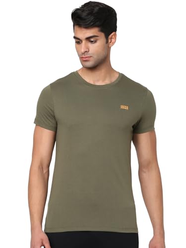 Image of Jack & Jones Men Cotton Round Neck Slim Fit Casual T-Shirt