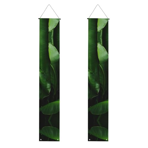 Bannière imprimée de feuilles de bananier fraîches - Ambiance festive - Pour toutes les occasions - Intérieur et extérieur - Porte d'entrée - Porche d'entrée - Plus
