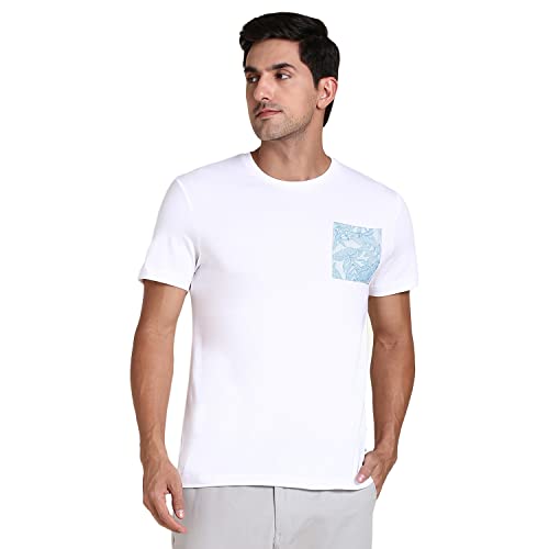 Image of Dennis Lingo Men's Poly Cotton Regular Fit Solid with Printed Patch Pocket Half Sleeve Round Neck T-Shirt