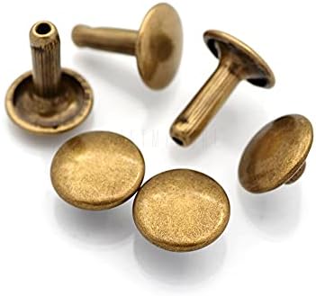 CRAFTMEMORE 9mm Cap x 12mm Post Leather Rivet Double Cap Rivets Tubular Metal Rapid Rivet Studs Leather Craft 50 Sets (12 mm Post, Antique Brass)