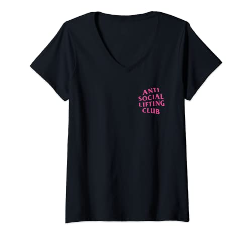 Mujer Club de elevación antisocial: logotipo rosa (delantero + trasero) Camiseta Cuello V