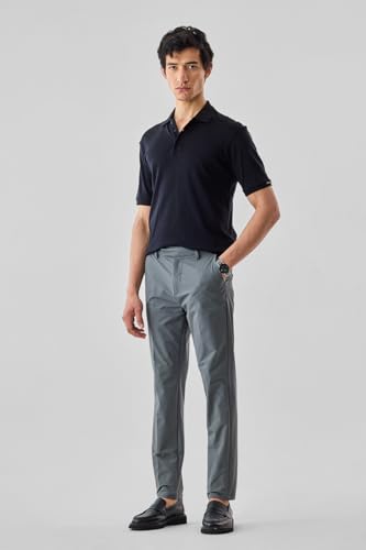 Image of SNITCH Men Casual Trousers | Slim Fit Mid Rise Solid Design | Durable Cotton Blend & Smooth Texture for Office & Everyday Wear |Grey