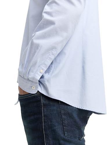 TOM TAILOR Herren Slim Fit Hemd mit Struktur 1023881, 24183 - Light Blue White Structure, S – Ansicht 6