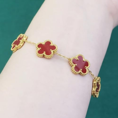 RWQIAN Gold Plated Five Leaf Lucky Clover Bracelets for Women,White/Black/Red/Green/Blue/Pink Clover Link Flower Charm Bracelets,Adjustable Clover Bracelet Chain Jewelry Gifts Trendy for Birthday2