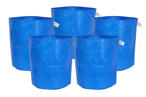 Image of Bio Blooms Round HDPE Plant Grow Bag for Terrace & Kitchen Gardening | Pack of 5 | 9x9 | 350 GSM Heavy Duty Outdoor Grow Bag | Durable Planter for Vegetables, Flowers & Plants | Blue
