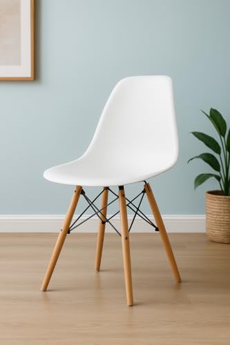 Meyvaser.com Ecommerce Company Lot de 4 chaises blanches avec pieds en bois de hêtre et structure métallique noire - design nordique, moderne et résistant...