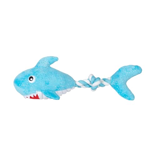 Fringe Studio Plush Dog Toy with Rope Squeaky Rope Dog Toy Stevey Shark Petshop Collection (314390)