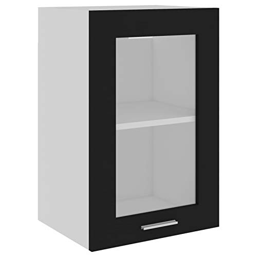 Mogou Hängeglasschrank Küche, Küchenschrank, Schrank Mit Glastüren, Küchenhängeschränke, Wandvitrine Hängend, Schwarz 40x31x60 cm Spanplatte - Image 3