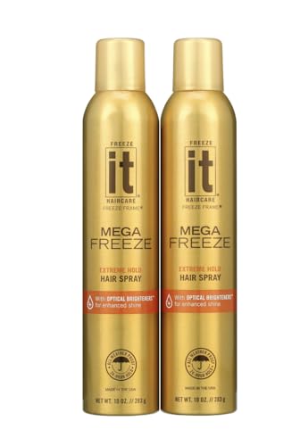 HAIRCARE Mega Freeze Extreme Hold Hair Spray with Optical Brighteners - 10 oz 2 Pack (20 oz Total) - 24 Hour All Weather Proof Hold for Enhanced Shine