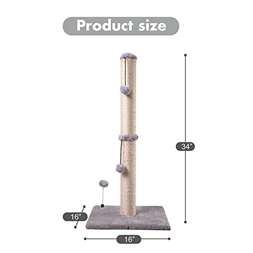 Mecool 34“ Tall Cat Scratching Post Premium Basics Kitten Scratcher Sisal Scratch Posts Trees With Hanging Ball For Indoor Cats (34 Inches For Adult Cats, Gray) #TOP3