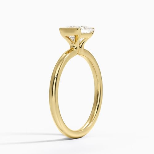 10K/14K/18K Solid Gold Princess Cut Moissanite Wedding Ring 1-5 CT Solitaire Half Bezel Engagement Ring for Women Birthday Gifts for Her2