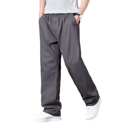 Men Straight Cotton Trousers Baggy Loose Long Wrinkle Wide Pants