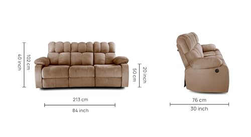 Image of Little NAP Helios Soft Suede Fabric Three Motorized Standard Recliner | Padded 3 Seater Aaram Sofa | Relaxing Chair for Home Office Living Bed Room | Brown