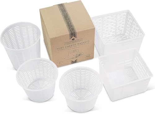 Set of 5 Cheese Making Moulds – Draining Baskets for Making Ricotta, Quark, Fresh Cheese and Chevre – Made in Italy