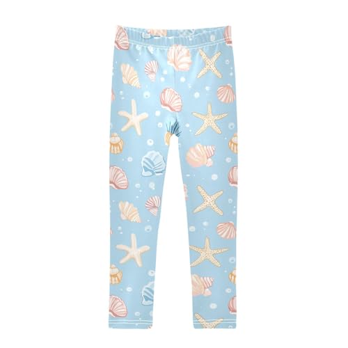 Cartoon Seashells and Starfish Girls Casual Leggings for Kids Printed Long Pant Bottoms Stretch and Soft