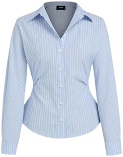 CIDER Women's Striped Long Sleeve Shirt Business Casual Office Fa...