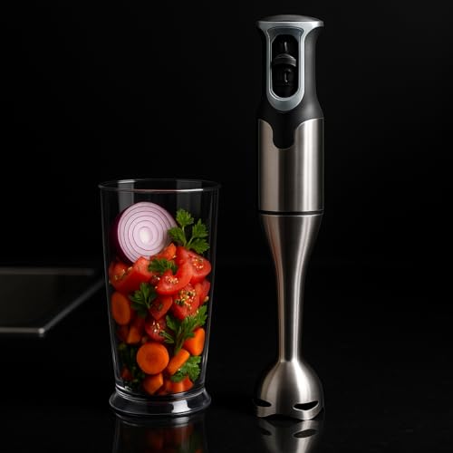 MAXELLPOWER Batidora de mano 700w con 2 velocidades, cuchillas de acero inoxidable, brazo resistente y vaso medidor 800ml. Elección perfecta resultados eficientes y precisos en todas recetas (Gris) - imagen 6