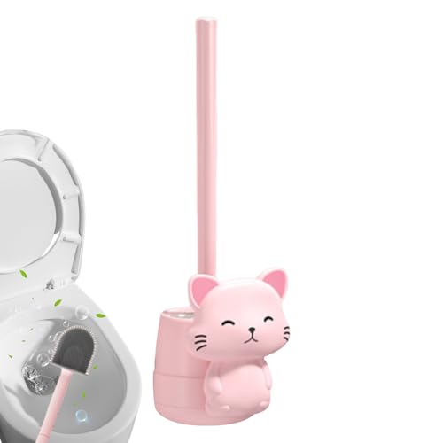 便器ブラシ | かわいい猫ベースのロングハンドル洗浄トイレ アーティファクト,壁トイレ杖ロングハンドル柔らかい毛死角なし浴室用衛生ブラシ Biwingarden