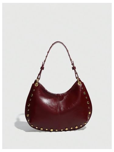 Verdusa Women's Vintage Studded Leather Shoulder Bag Top Handle Clutch Purses with Metal Chain2