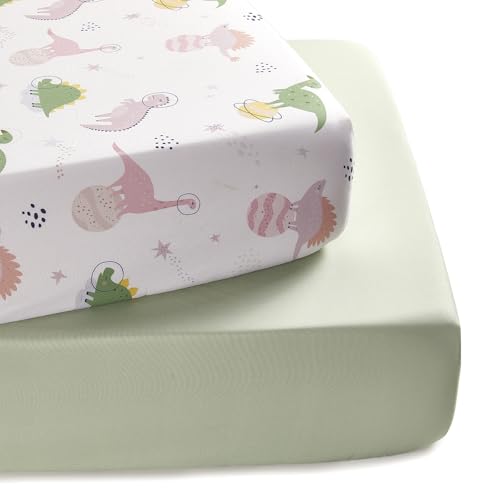 Image of TILLYOU Baby Crib Sheets for Boys Girls, Super Soft Toddler Bed Sheets, 2 Pack Sheets for Standard Crib Mattress 28x52in, Dinosaur Land