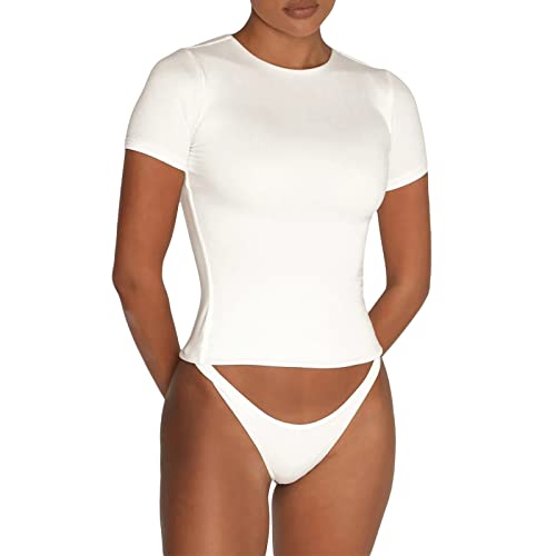 Qianderer Damen-T-Shirt, quadratischer Ausschnitt, kurzärmelig, bauchfrei,...