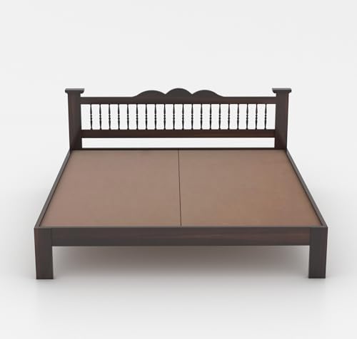 Image of Solid Sheesham Wood Queen Size Bed Without Storage for Bedroom Solid Wooden Furniture Beds for Home Living Room (Walnut Finish)