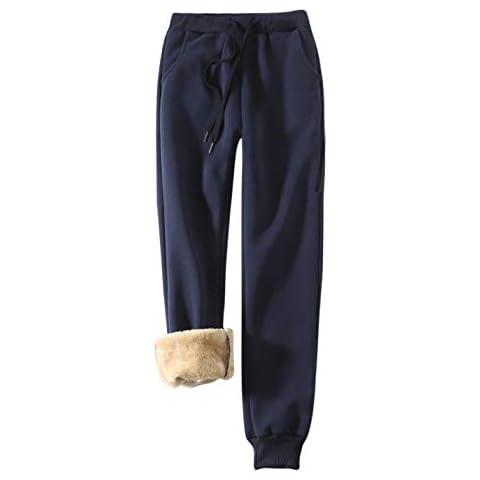 Yeokou Women's Warm Sherpa Lined Athletic Sweatpants Jogger Fleece Pants (Medium, Navy Blue) Cover