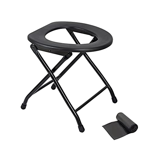 AOSION-Portable Toilet Seat,Camping Toilets Portable with Replacement Bags,Easily Folds Camping Toilet Seat,Outdoor Emergency Toilet &Travel Toilet Seat for Hiking (BLACK)