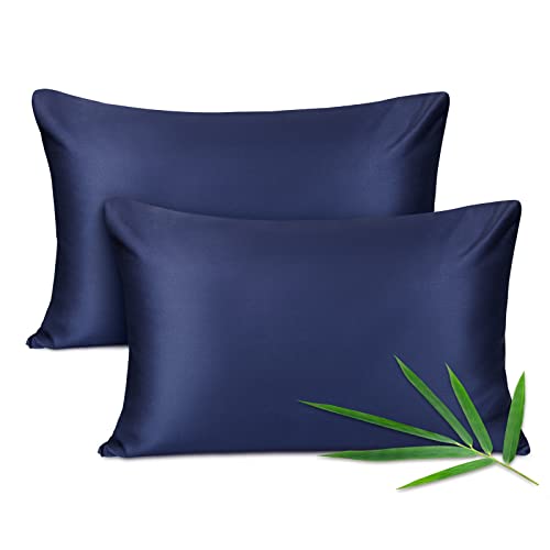 Joyhabit Bambus Kissenbezug 40x60cm, 100% aus Rein Natur, Weich und Seidig für Baby, Vegan und Umweltschützer, Zweier Pack, Tiefblau