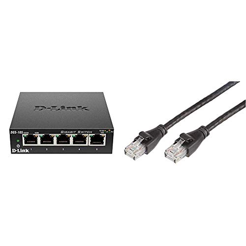 Switch Ethernet D-Link 5 ports 10/100/1000 et lot de câbles RJ45 Cat 6 Amazon Basics