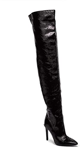 KENDALL + KYLIE Women's ALEXX3 Thigh High Boot BLACK SEQUINS Size