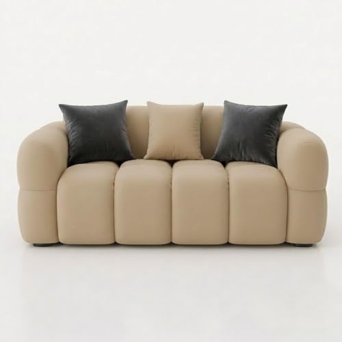 Image of FURNY Luxury Nimbus 2 Seater Bubble Cloud Sofa Set for Living Room | Boston Fabric Upholstered | Modern Cushioned Comfortable Couch for Home Office & Drawing Room | Sand Beige