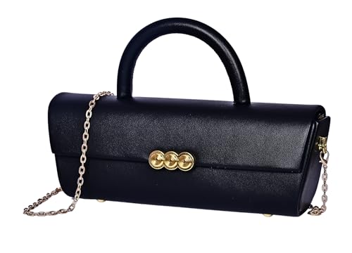 Trimax Women’s Slim Barrel Clutch Bag – Black Leather Handbag