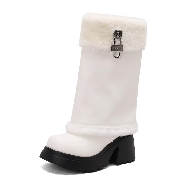 Women's Winter Platform Boots with Faux Fur Chunky Heel Goth Knee High Boots