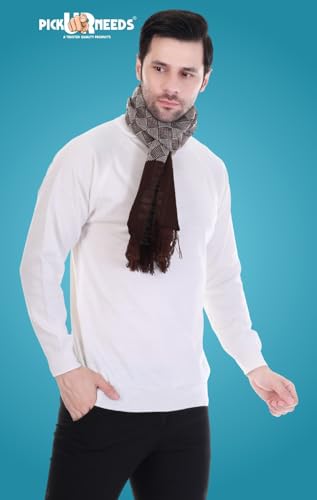 Image of Pick Ur Needs Premium Men's Warm And Stylish Woolen Muffler Angoora With Solid Color Plain Design And Stylish Tussles Ends Muffler For Men