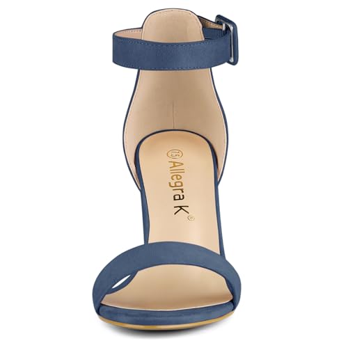 Image of Allegra K Women's Open Toe Chunky High Heel Buckle Ankle Strap Sandals | 3 3 /8 inches Heels with Faux Suede, Comfortable Block Heels Sandal for Women, Summer Dressy Shoes