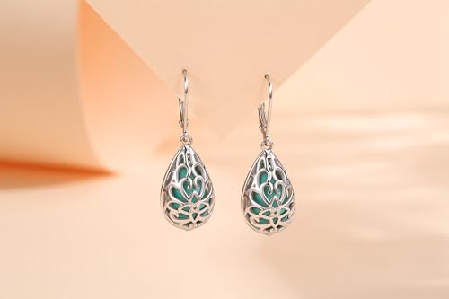 Teardrop&Heart Turquoise Jewelry for Women-Genuine Turquoise Leverback Earring 925 Sterling Silver Dangle Drop Earrings Vintage Gifts for Valentine/Mother's Day/Christmas4