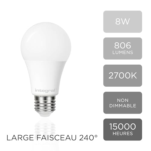 Integral LED Low Energy Dusk Till Dawn Sensor Light Bulb ES E27 Screw Cap =60w Warm White 2700K,8 Watts