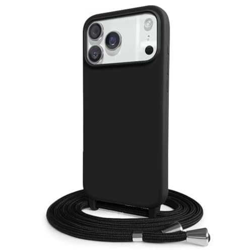 Coque iPhone 17 avec cordon tour de cou amovible et antichoc noire matte