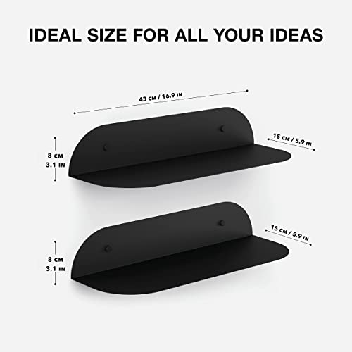 Blanck Floating Shelves, Set Of 2, Metal, Wall Mounted Shelves For Living Room, Bedroom, Bathroom, Office, Kitchen, 17”(L) X 6”(D) (Black) #TOP6