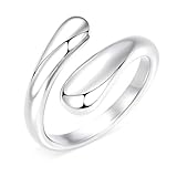 Poxtex Silver Pinky Rings for Women Size 6.5, Silver Chunky Stainless Steel Statement Rings, Adjustable Signet Wedding Band Jewelry