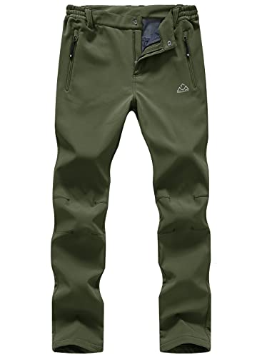 Image of donhobo Womens Cargo Waterproof Trousers,Ladies Thermal Fleece Lined Ski Snow Trouser Winter Outdoor Elasticated Waist Zipper Pocket Hiking Fishing Pants Green M