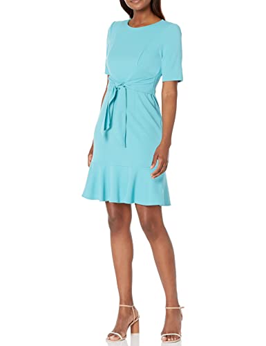 Image of Adrianna Papell Women's Crepe Tie Front Flounce Dress, Turquoise Tonic, 16