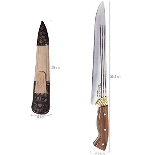 Facas Gaúcha, 1010Tlm, Facão Faca N 10 Aço Carbono Cabo Madeira Nobre Bainha, Couro