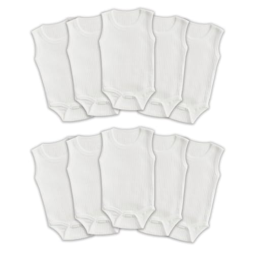 Novibaby 10'lu Ribana Bebek Atlet Body Zıbın Raporlu Çıtçıtlı Beyaz 100% Pamuk - Ribana Bebek Body Zıbın (Beyaz, 0-3 Ay)