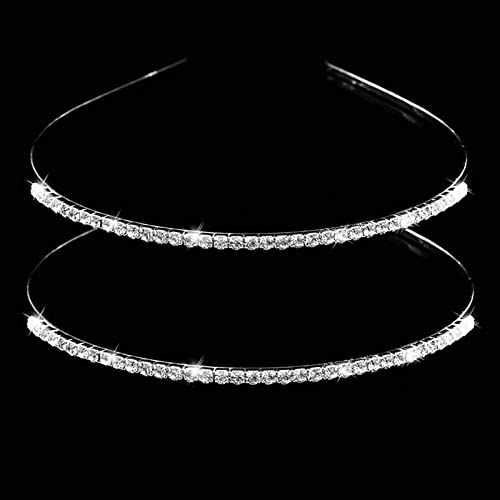Duoduorou 2 Pack Elastic Silver Rhinestone Headband for Girls, Metal Hair Styling Accessories, Washing Clip Head Bands, Spa Yoga Workout Running Headbands Children, Back to School Gifts Wedding Gift
